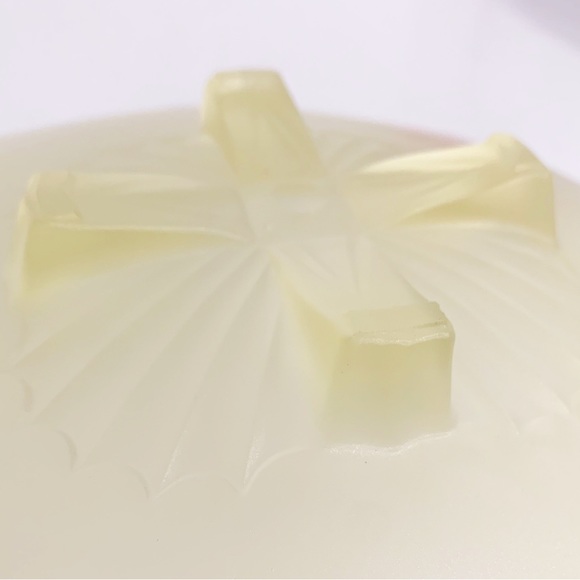 Depression Satin Glass Short Footed Compote Reverse Painted Floral Scallop Edge - Picture 5 of 13